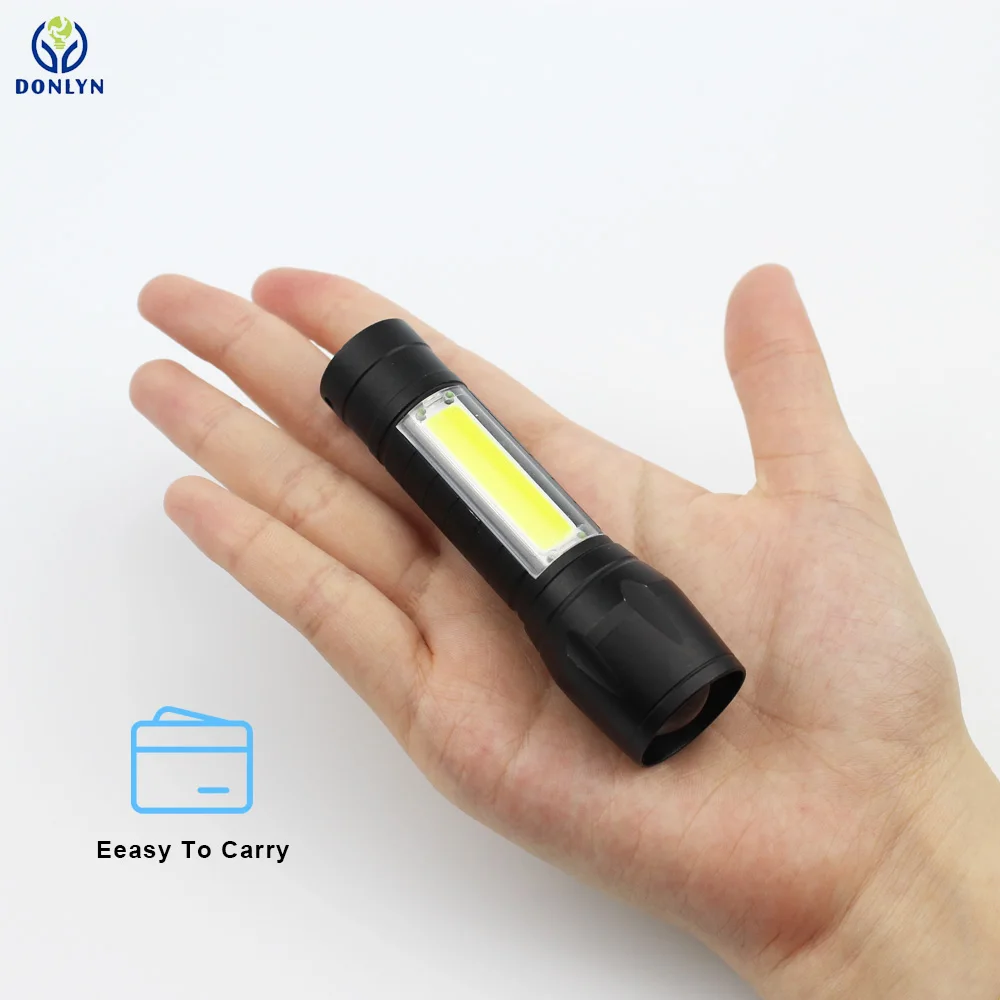 Donlyn 3.5in 0.11lb Aluminum COB LED Torch Working Light Zoomable Tactical LED Mini Rechargeable Flashlight