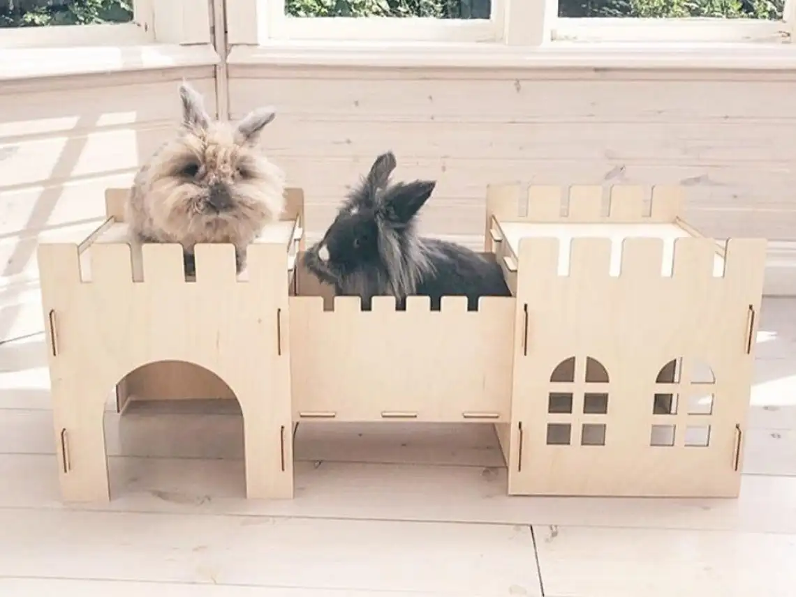 Assembly Plywood Wooden Rabbit Hide House Toy Bunny Castle With