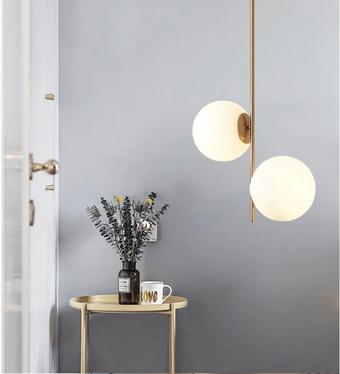 Nodic simple living room led hanging glass ball metal ceiling pendant lights
