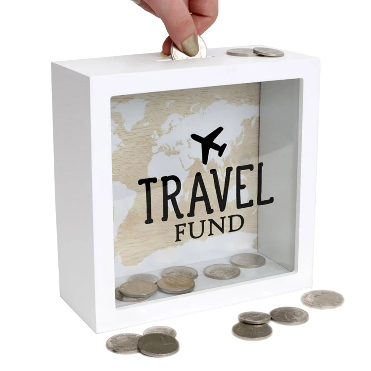 Plain Wood Glitter Glass Shadow Box Money Box Piggy Bank Photo Frame