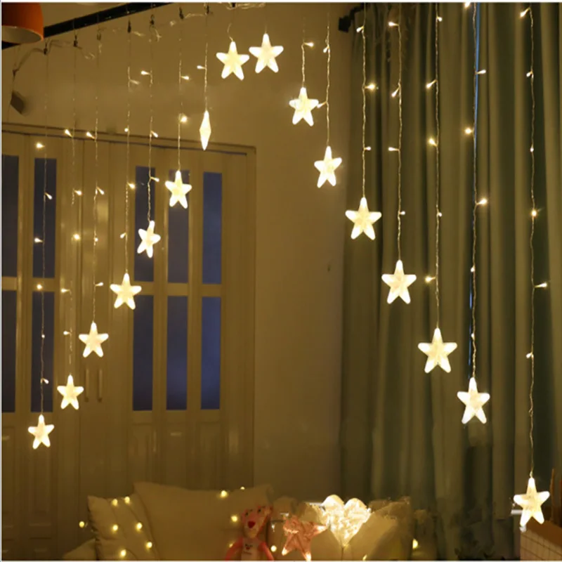 Factory direct Romantic twinkle Star String Fairy Curtain Light bedroom living room decoration led inverted v Fairy star lights