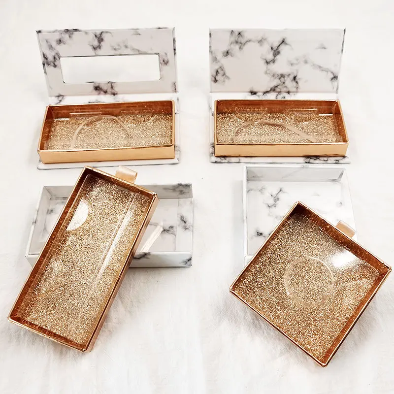 Wholesale luxury quality marble slide eyelash boxes magnetic eyelash packaging box private label for real 3d mink eyelashes