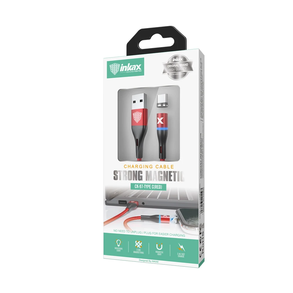 2020 New Hot Sale inkax CK--97-TYPE C 2.4A 1M Strong Magnetic Charging Cable Metal Connector Braid Jacket USB Cable for Type c - ANKUX.COM