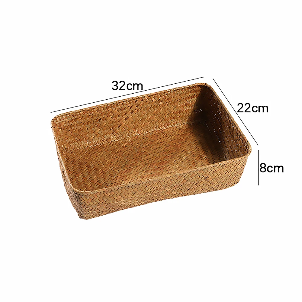 Japanese Hand Woven Basket And Rattan Rectangular Storage Plate Simple