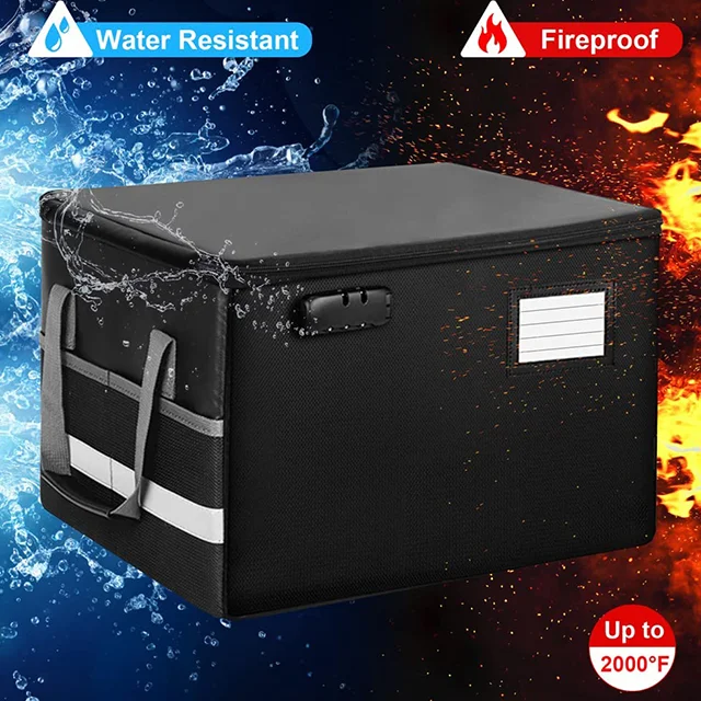 Collapsible Portable Fireproof File Storage Box With Lock Document