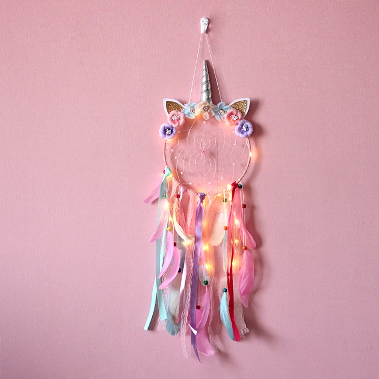 Large Unicorn Dream Catcher Feather Tailing Baby Girl Kids Bedroom Wall Hanging 