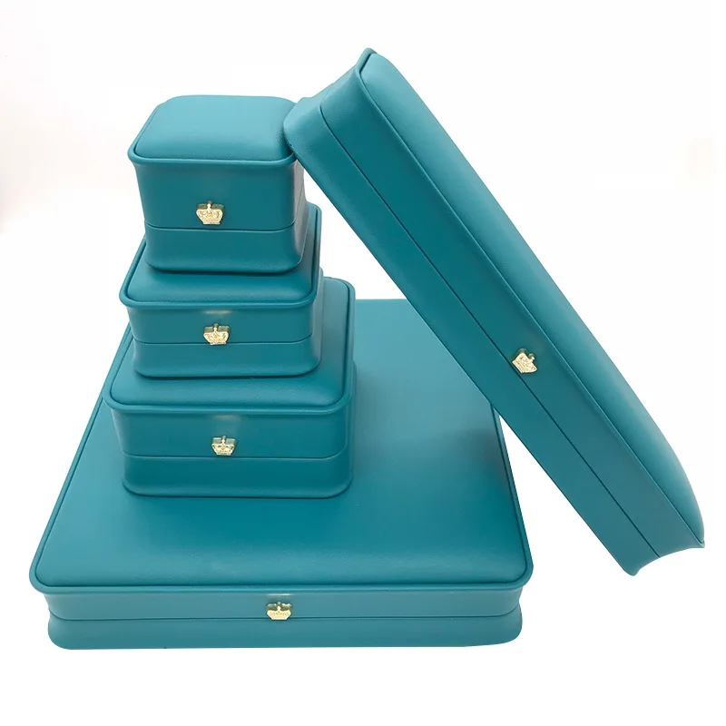 Luxury Green Pu Leather Jewelry Box With Gold Stamping Customized Logo