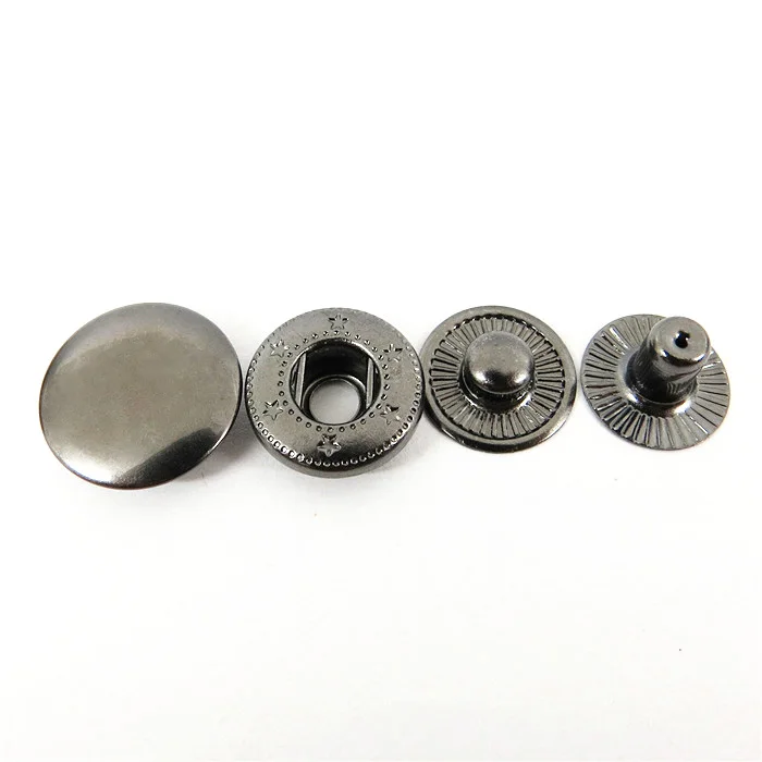 Custom Wholesale 24# 15mm Round Gun Metal Four Parts Snap Rivet Button ...