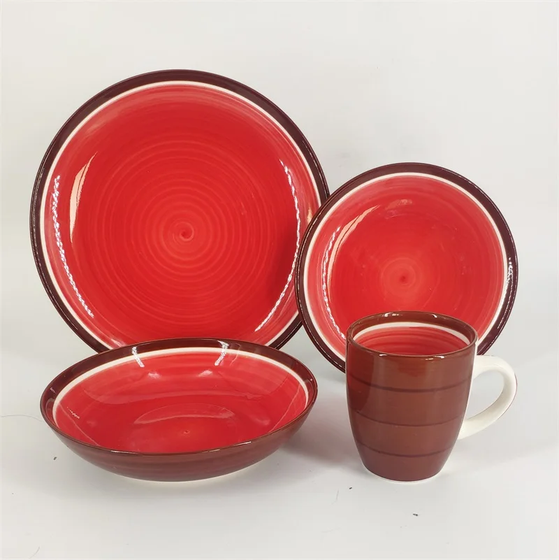 Wholesale 16pcs Ceramic Decal And Hand Painted Custom Design Stoneware