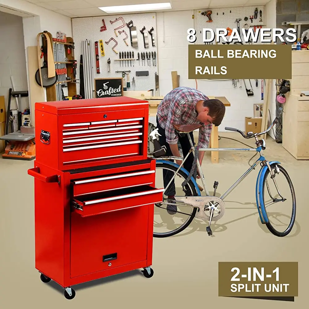 2Pcs Portable Top Chest Rolling Organizer Sliding Drawers Cabinet Keyed Locking System Tool Storage Box manufacture