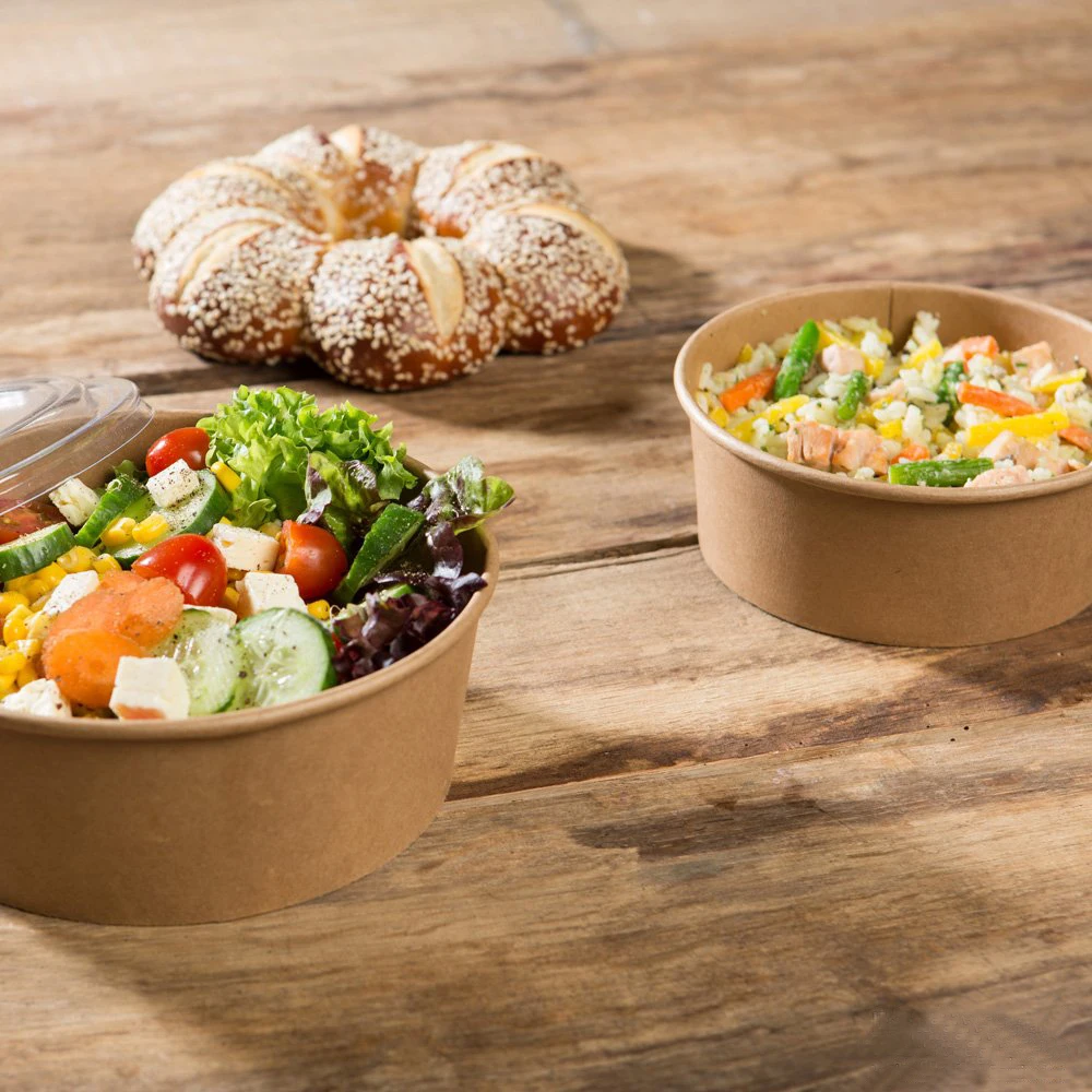 Eco Kraft Paper Disposable Round Cardboard Salad Food Bowls Container