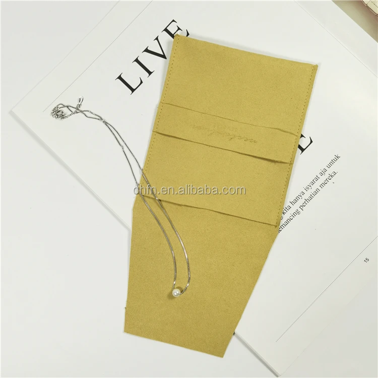 Customize Microfiber Fabric Envelop Small Luxury Jewelry Packaging Pouch Microfiber Bag With Enbossed