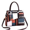 Latest arrival fashion women PU leather handbag plaid pattern pompom cross body