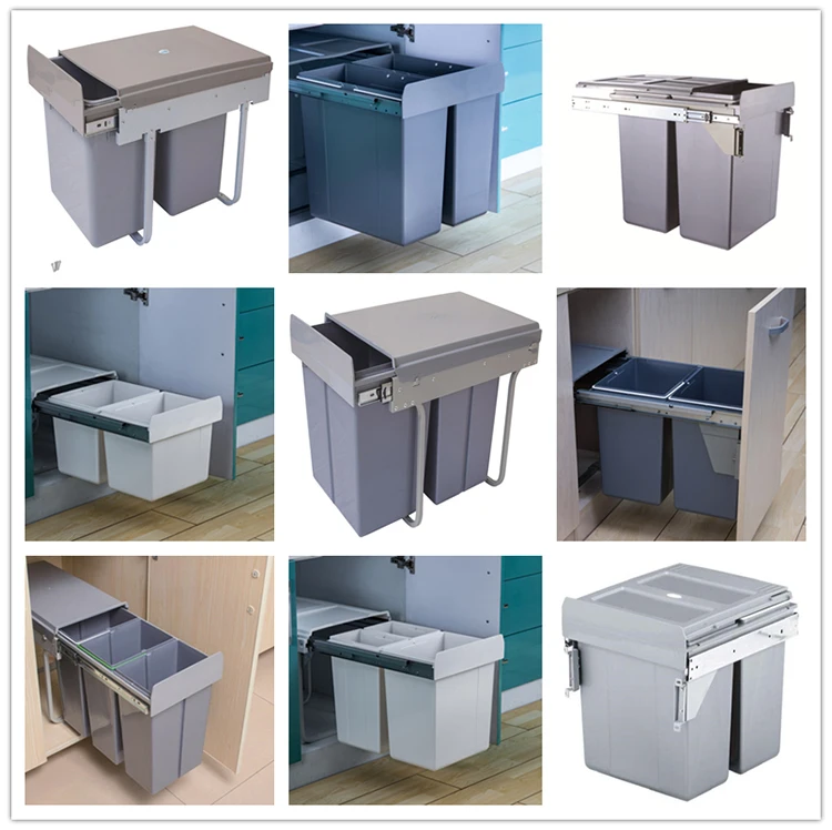 Handle design easy to clean and care trash can built in storage square plastic trash can in cabinet
