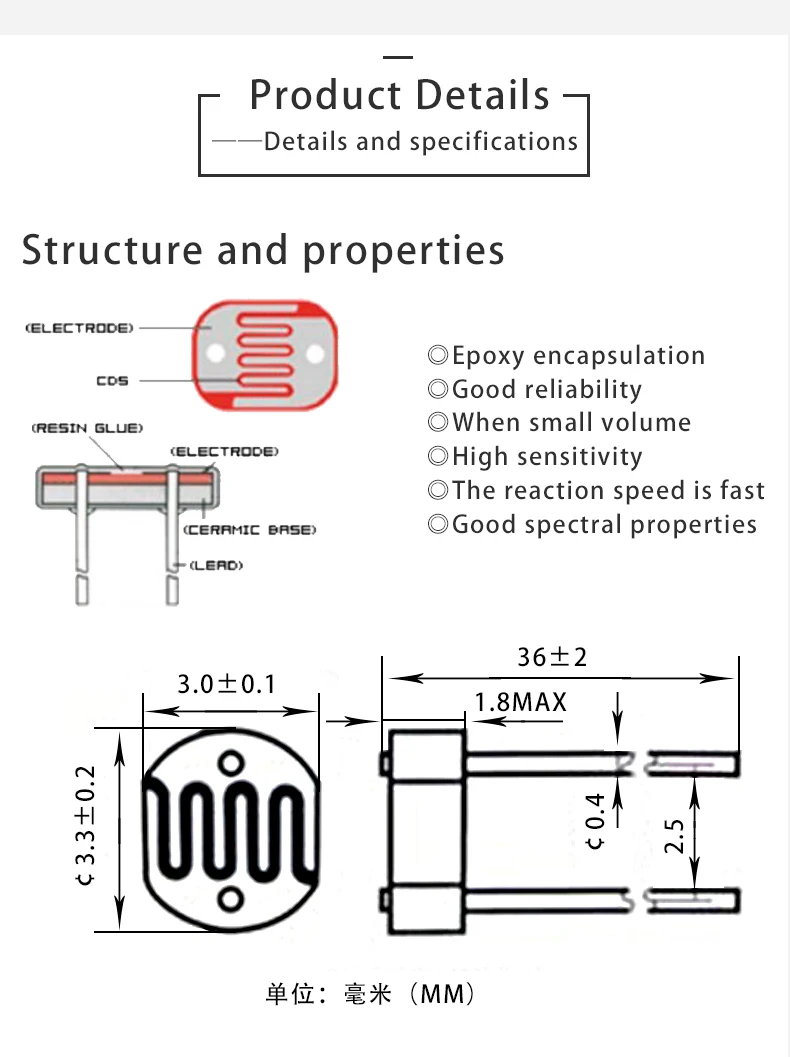 Ytf Gl3526 Light Sensitive Cds Photoresistor Photoconductive Resistance