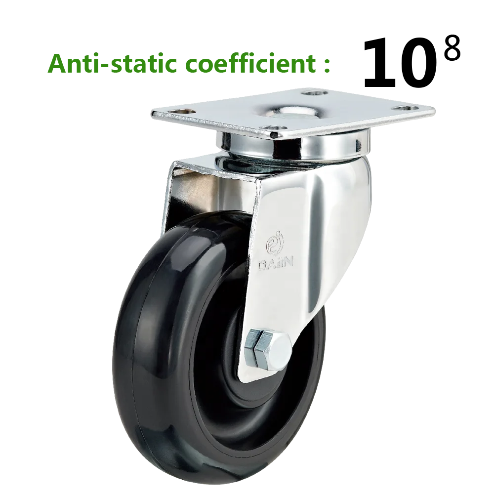 100mm Antistatic Medium Duty Swivel Caster Wheel Top Plate PU ESD Shopping Cart Conductive Magnetic Caster Wheels