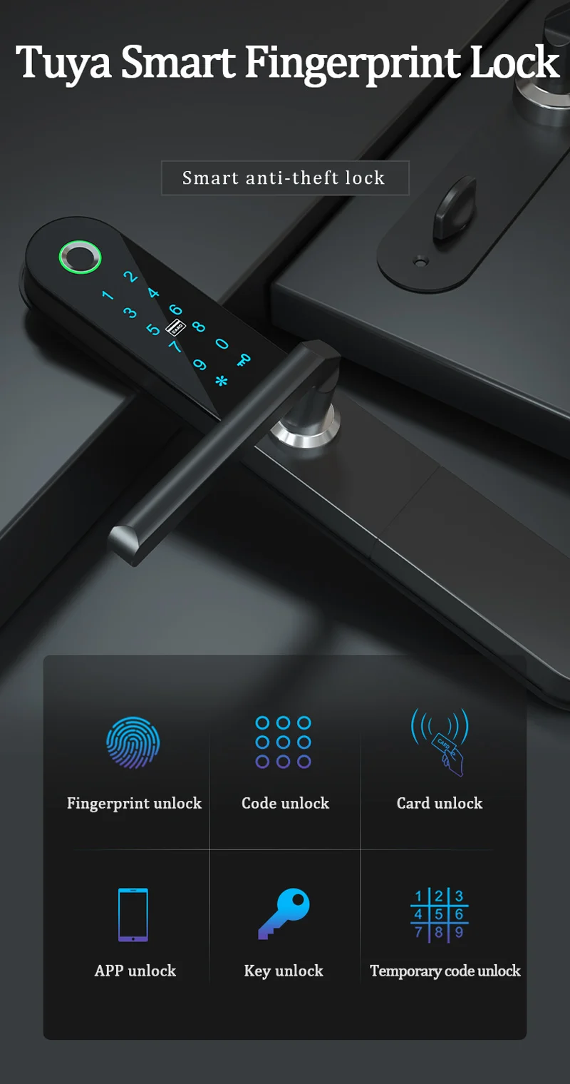Digital  keyless touch keypad card aluminum biometric cerradura inteligente fingerprint wifi tuya APP smart door lock