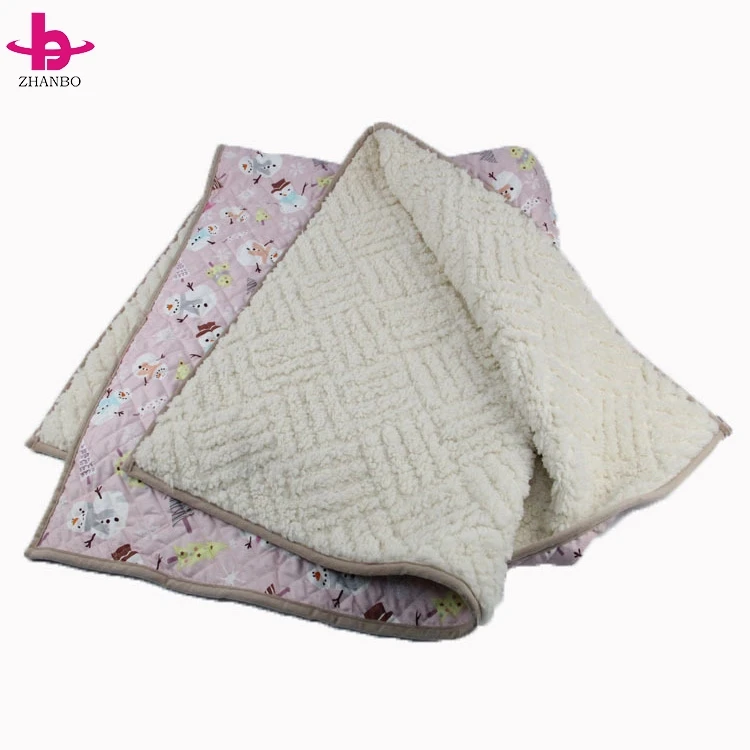 Snowman Printed Washable Wool Sherpa Fleece Thick Blanket Brush With