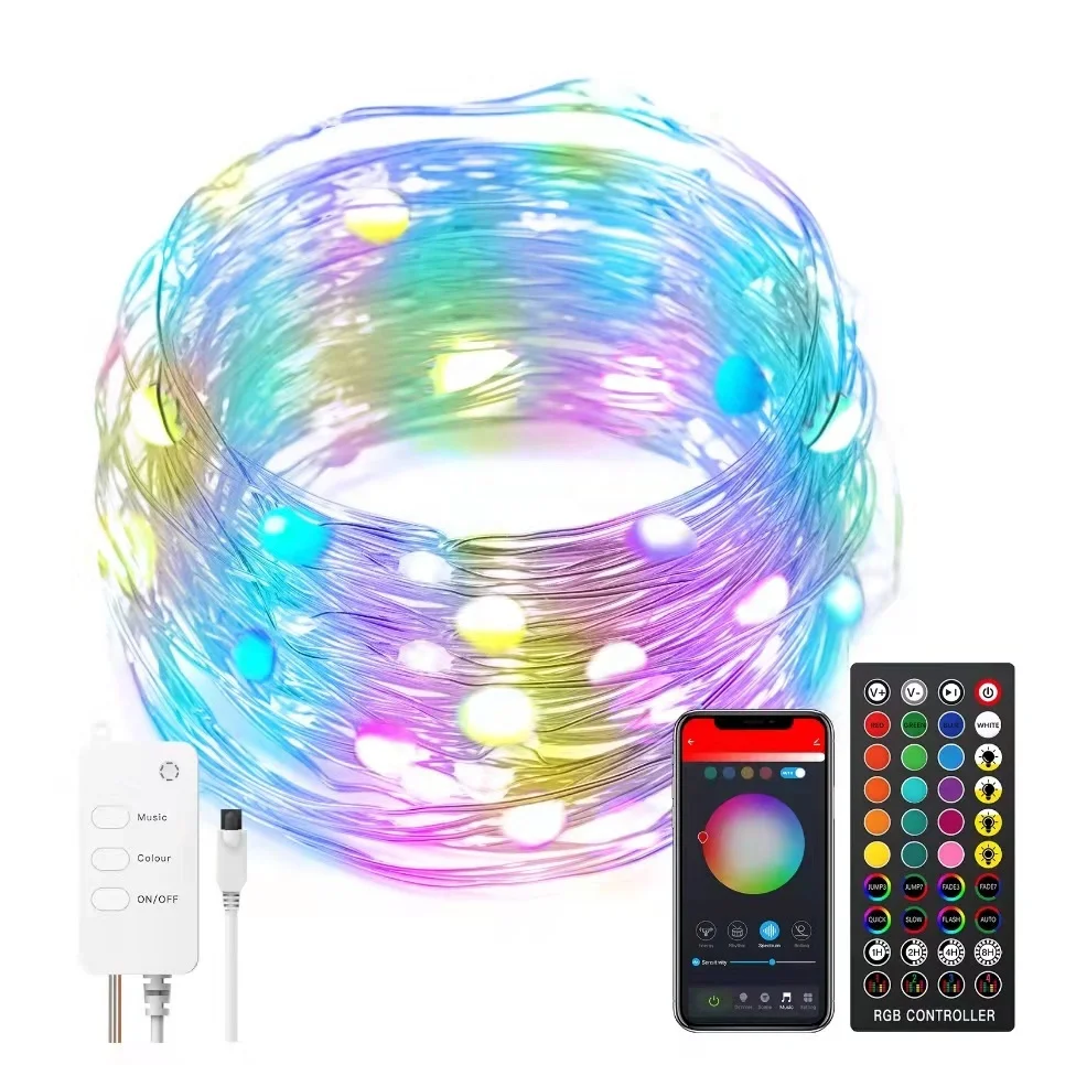 Indoor Twinkly Smart Wifi Music Sync Alexa IR 40keys Control 16.4Ft RGB Led Strip String Lights Christmas Decoration Light