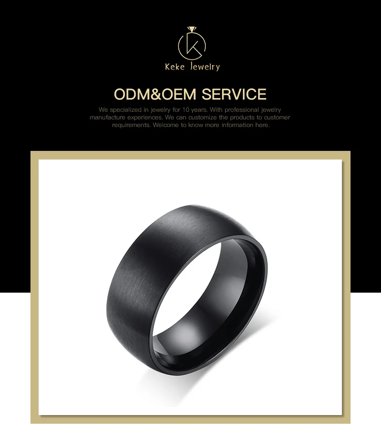 High-end custom black 8MM stainless steel men's ring R-378B