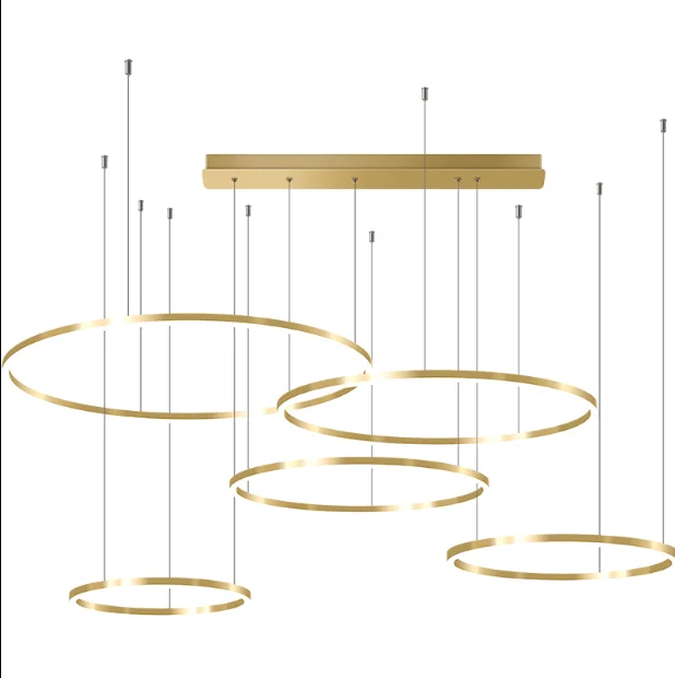 modern decorative design lighting fixtures big size dimmable Gold round ring pendant lights led chandeliers