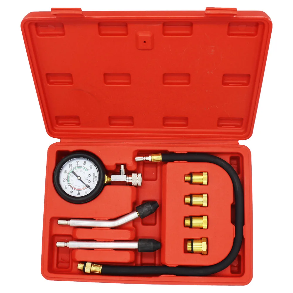 Bang4buck 8 Pieces Engine Compression Gauge Test Set Cylinder Diagostic Tool Kit 0-300 PSI 0-20 KPA with Manual TU-11A Oil Pressure Tester 