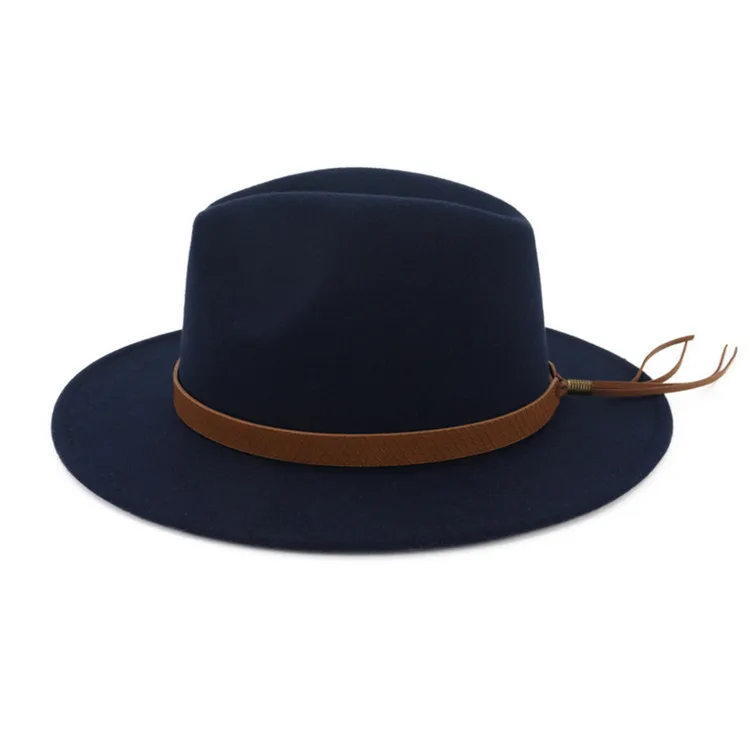 New Design Men Women Wool Felt Fedora Hat Panama Cap With Leather Band