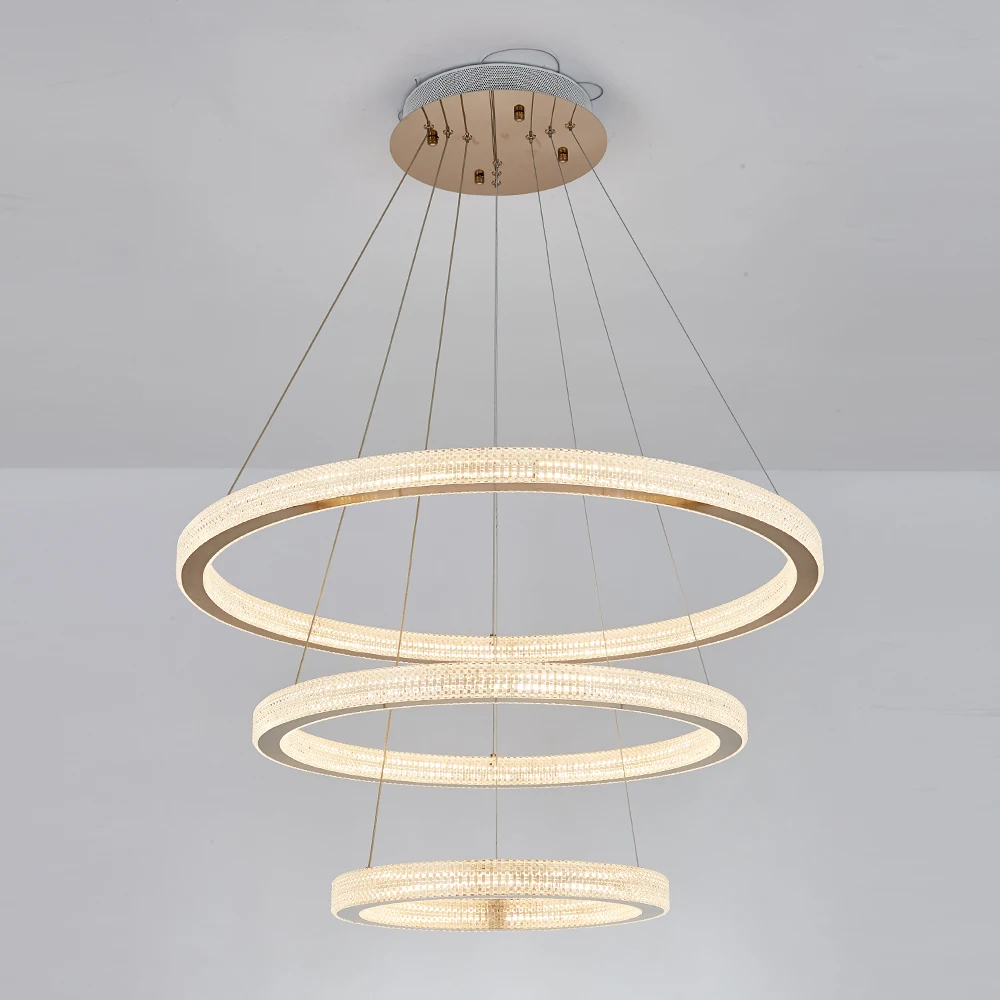 Modern indoor decorative gold 3 circle Aluminum circle chandelier LED pendant light ring