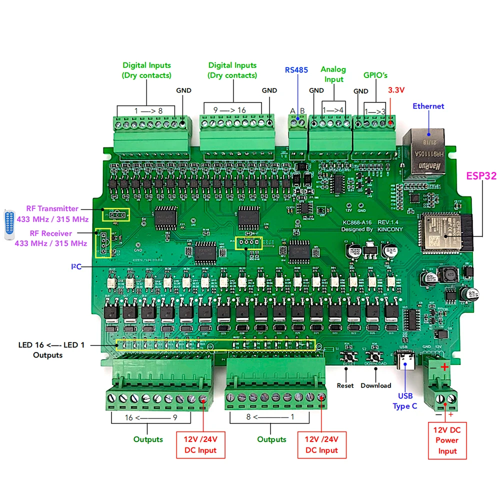 Kincony KC868-A16 WiFi & Ethernet Relay Module with 16 Channels