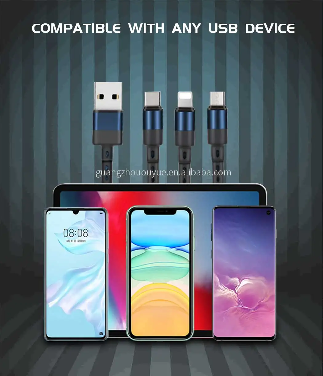 3 In 1 Micro USB Type C Multi Charger Cable for Xiaomi Samsung Mobile Phone 8-PIN USB Cord USB-C Charging Cable - ANKUX.COM