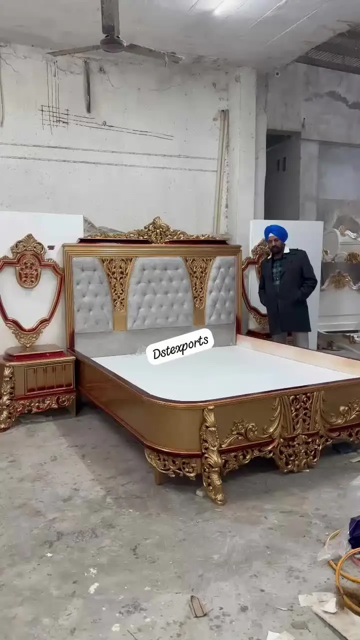 French Design King Size Luxurious Double Bed Modern Teak Wood New