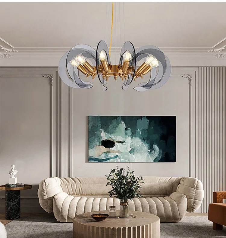 Smoky gray chandelier light luxury lighting fixtures chandeliers modern glass shade pendant light