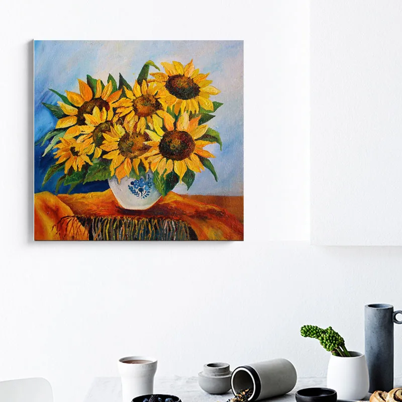 Battery Operated Wall-hanging Wood Framed Sunflower Oil Print Artwork ...