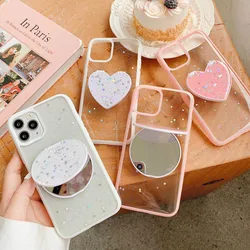 luxury designers unique makeup mirror with flip protection cover transparent acrylic tpu 2 in 1 phone case for iPhone 11 7 8 xr