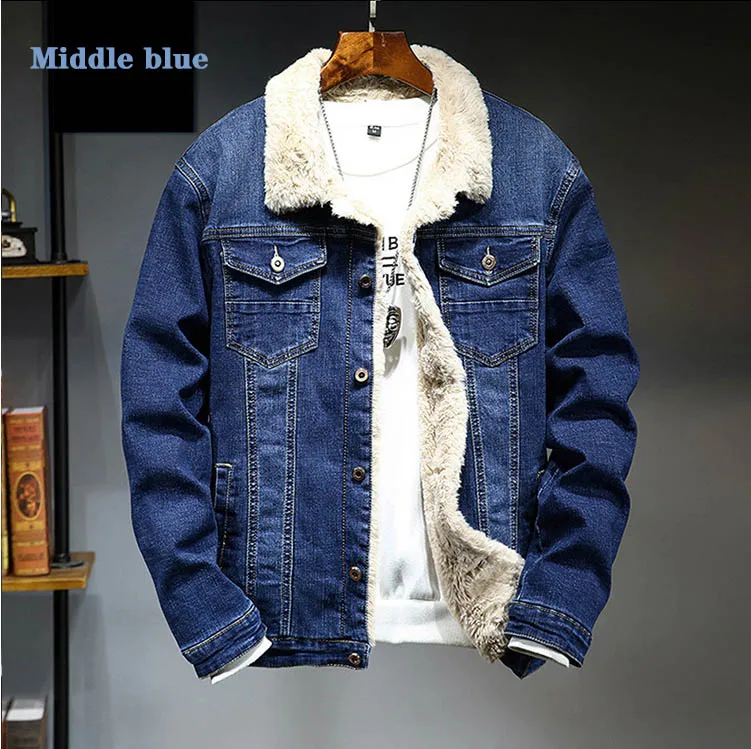 Hot Selling Men's Fluffy Lining Warm Denim Jacket Denim Coat For Winter ...