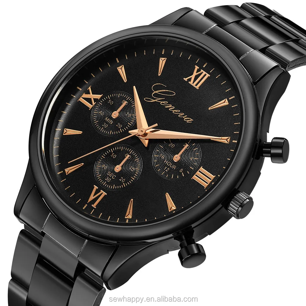 wt0015 黑色不锈钢表带男士商务时钟休闲运动石英手表 dropshipping