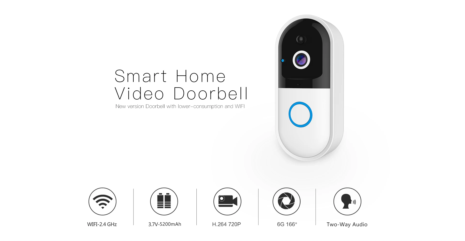 Wide Angle Security Indoor,720p Doorbell Camera Wifi Video Door Bell