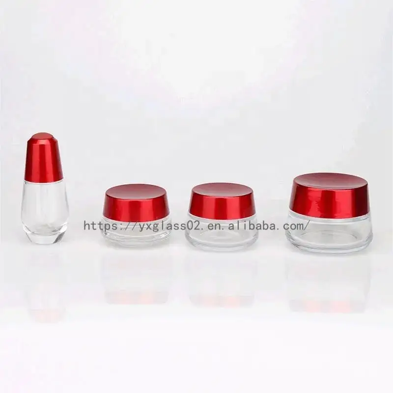 Custom cream glass jar Body scrub container skincare cosmetic packaging glass container with red lid 15g30g50g80g manufacture