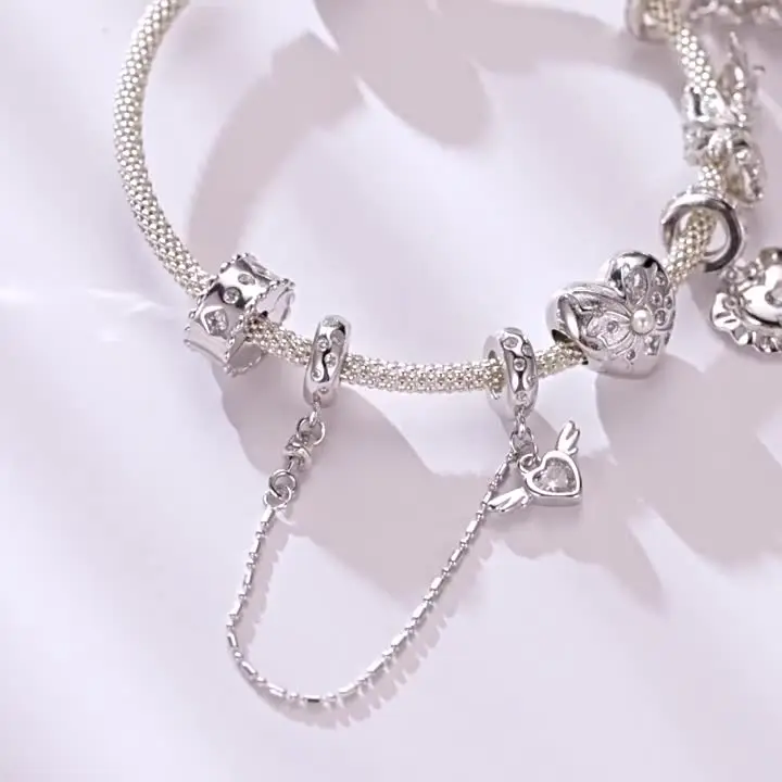 European American Retro Style S925 Silver Beaded Bracelet Joker 