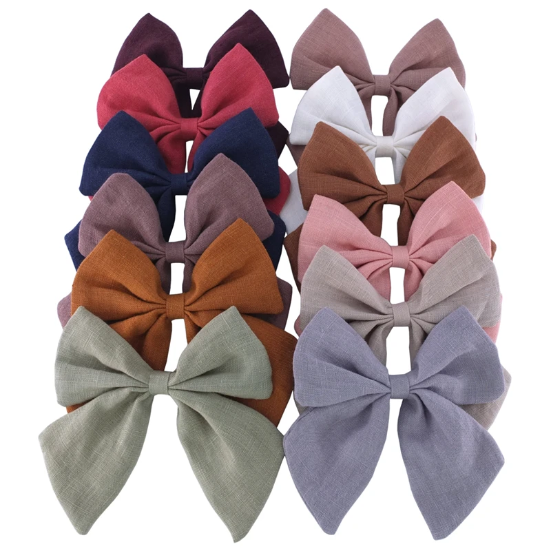 

Linen hair bows,5 Pieces, White/red/wine/navy/peach/natural/chocolate/brown