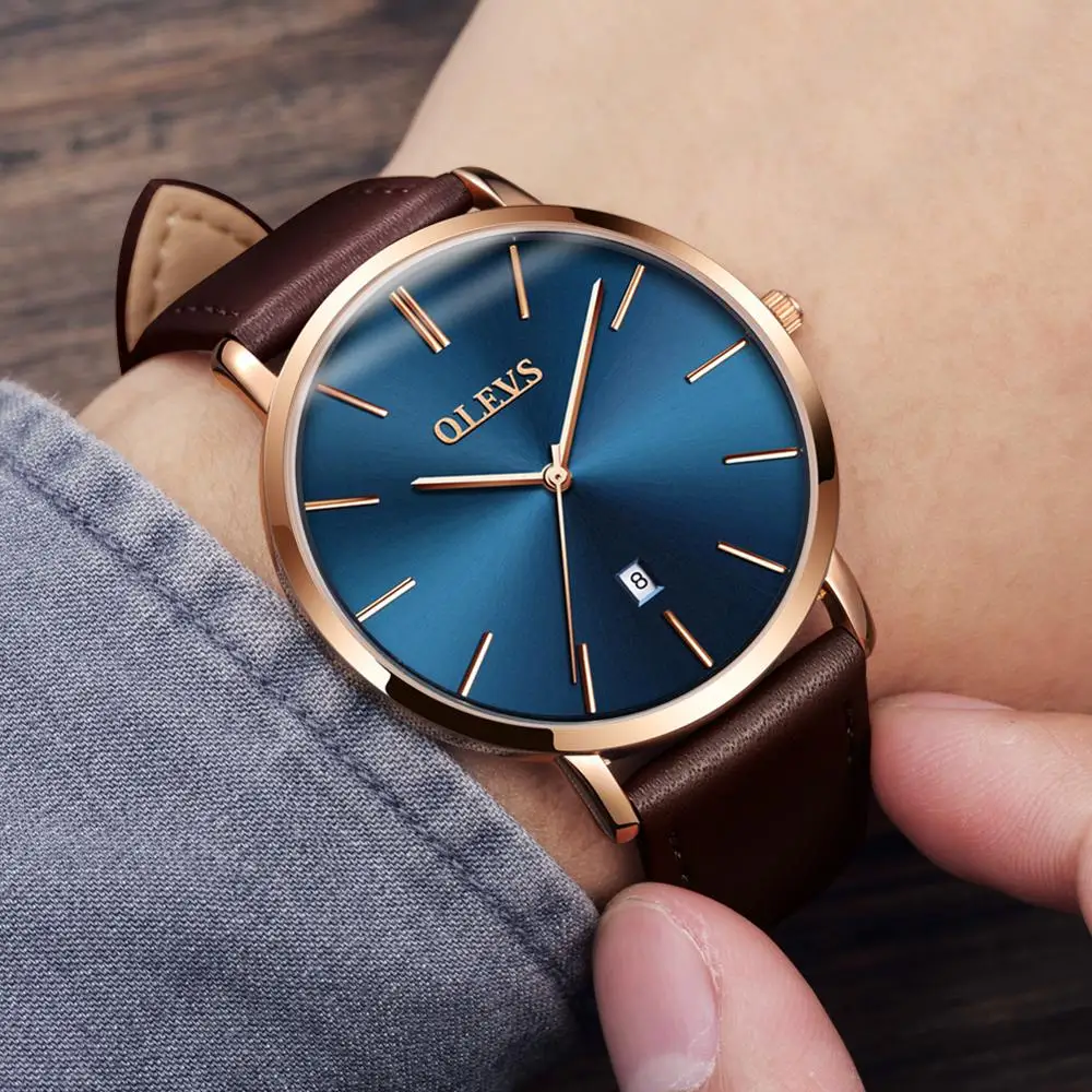OLEVS Brand College style Wristwatch Fashion Boy's Ultra-thin Waterproof Leather Watch For Men's Also Support Customization