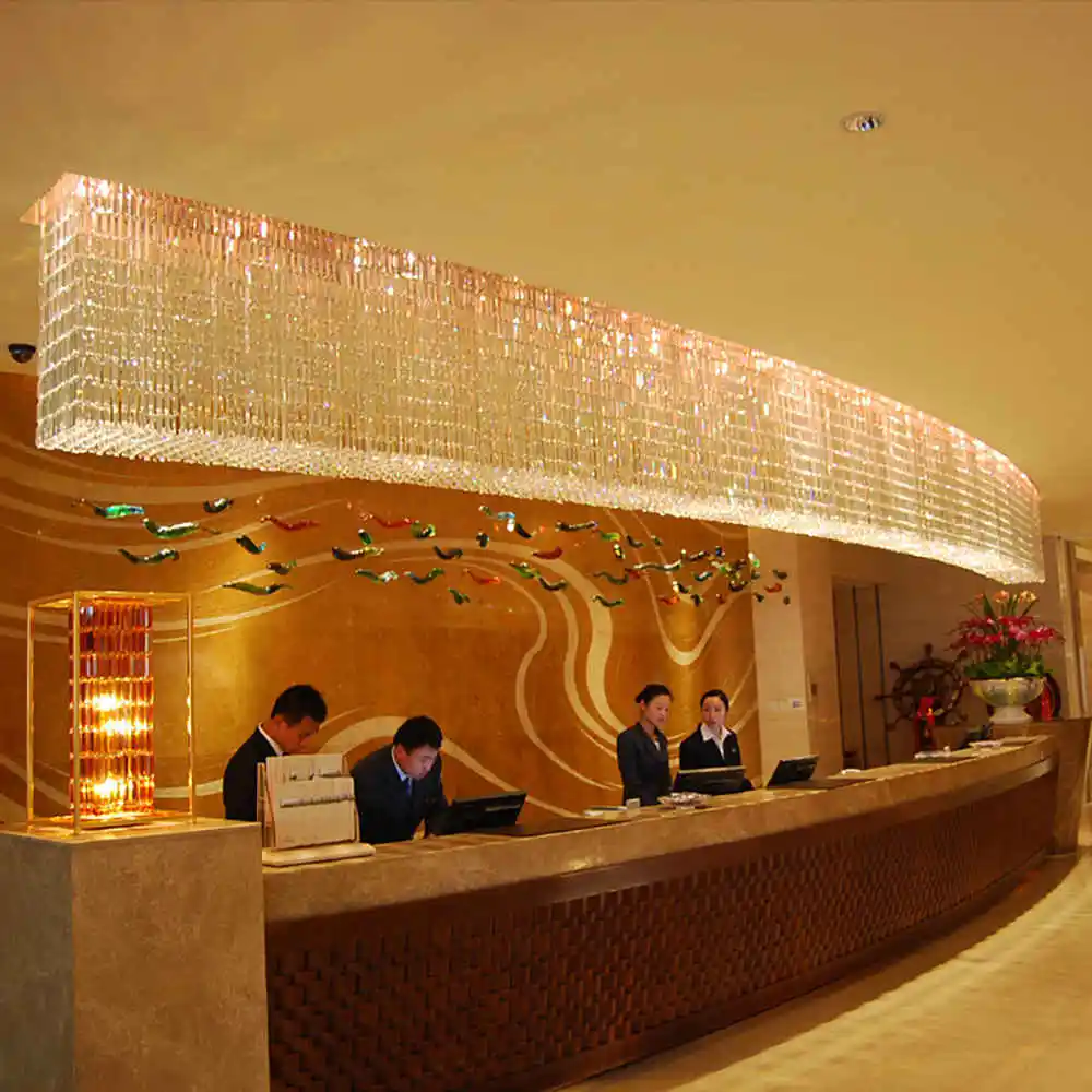 Luxury Large Custom Rectangular Modern Banquet Hall Hotel low ceiling Crystal Chandelier Lighting