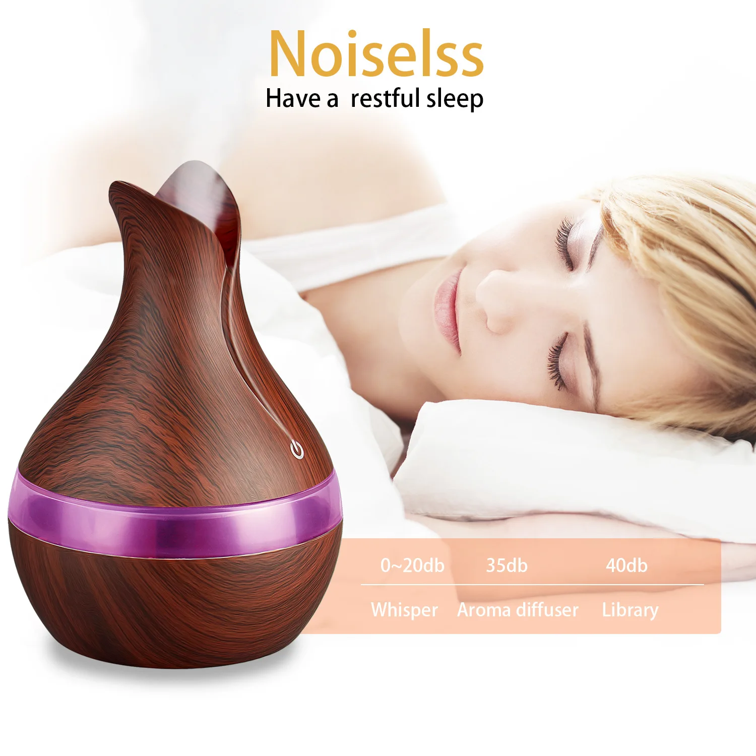 office/spa/car promotional Plastic wood grain with night light mini ultrasonic essential oil air humidifier aroma diffuser
