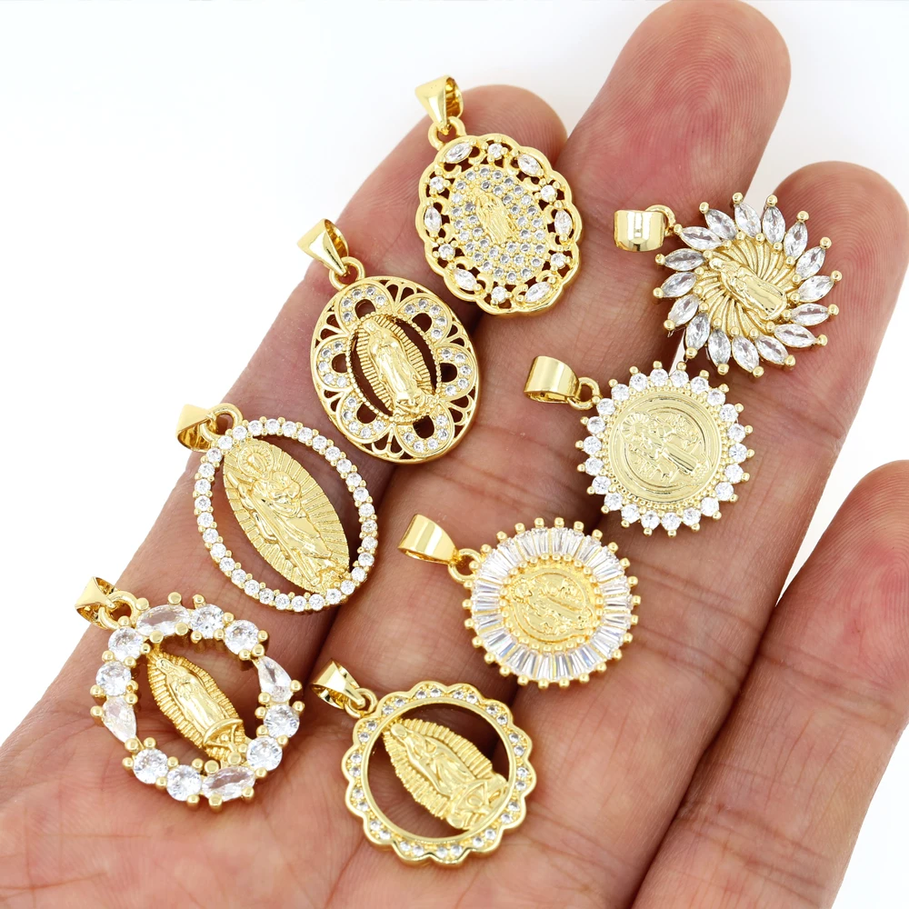 Dainty 24k Gold Plated Virgin Mary Pendant - Micro Pave Cubic Zircon