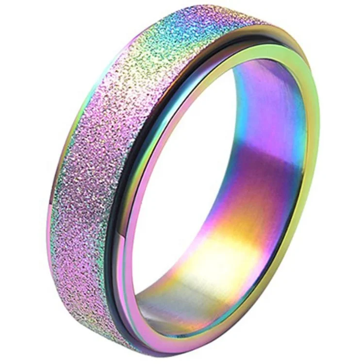 Titanium Stainless Steel Anxiety Ring for Women Men Size 6-10 5-Color: Rose Gold-Rainbow-Silver-Black-Blue Sand Blasted Finished Width 6MM 