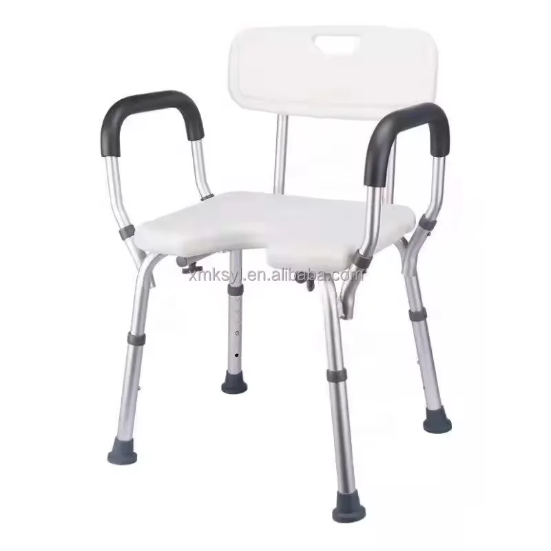 Adjustable Height Tool-Free Installation Shower Chair with Removable Back Arms Bathroom Safety Equipment Rehabilitation Therapy details