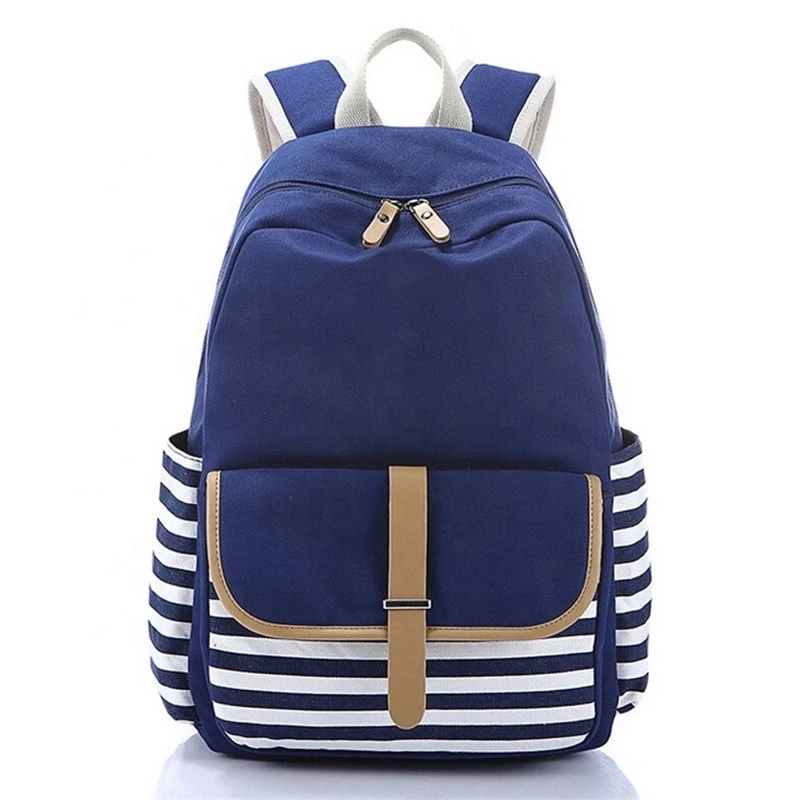 3 Pcs Navy Stripe Fashion Child School Backpack Set Of Cheap Kids Used ...