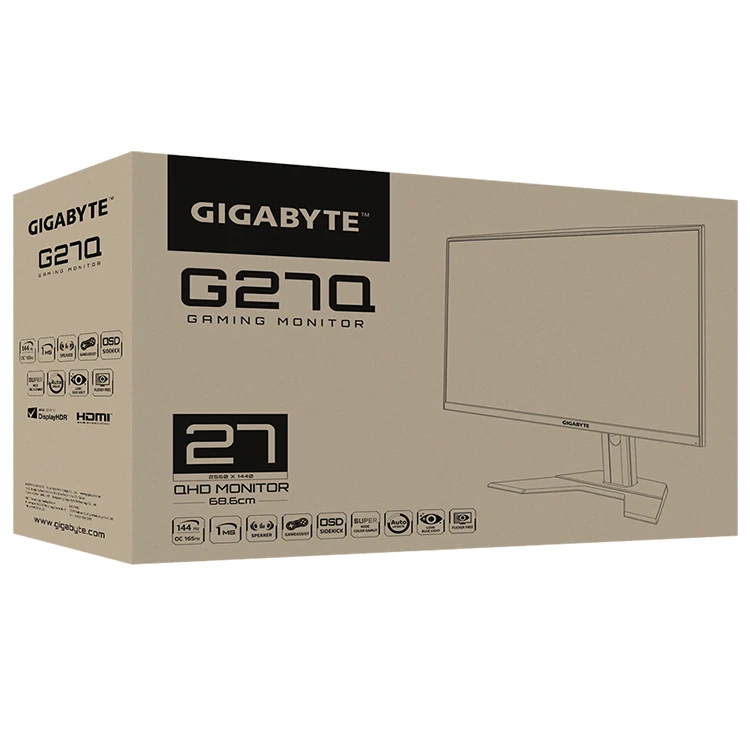 GIGABYTE G27Q 27 144Hz 1440P Gaming Monitor, 2560 x 1440 IPS Display, 1ms  Response Time, 92% DCI-P3, VESA HDR400, FreeSync Premium, DisplayPort 1.2