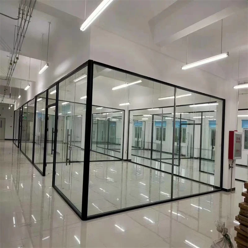 90mm Aluminum Frame Steel Keel Panoramic Side Single Glass Partition for Luxury Residential Lobbies details