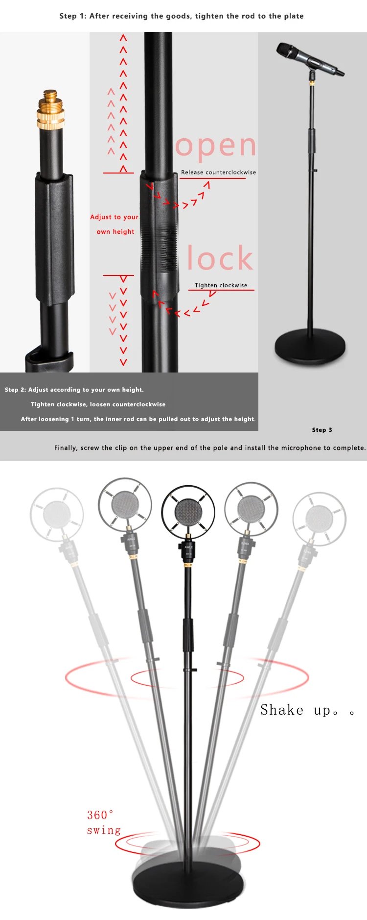 Lekete Lkt822b Mic Stand Floorstanding Professional Disc Stage